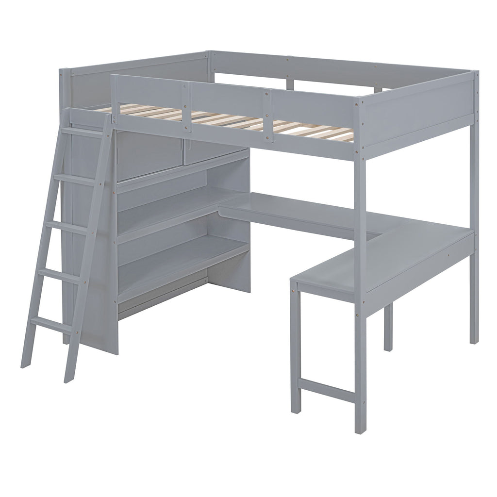 Modern Loft Bed With Desk And Shelves