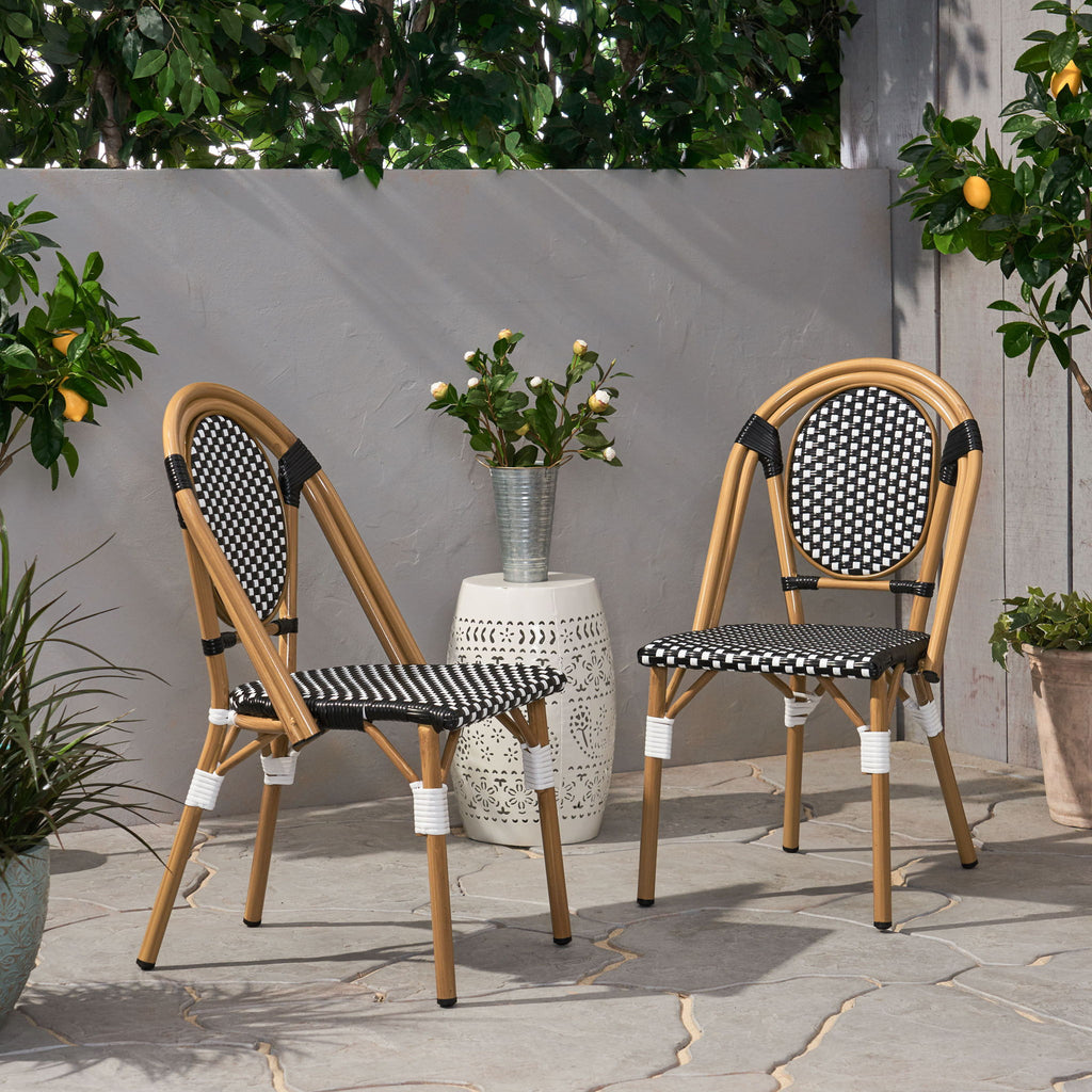 Outdoor Rattan And Aluminum French Bistro Chair Set