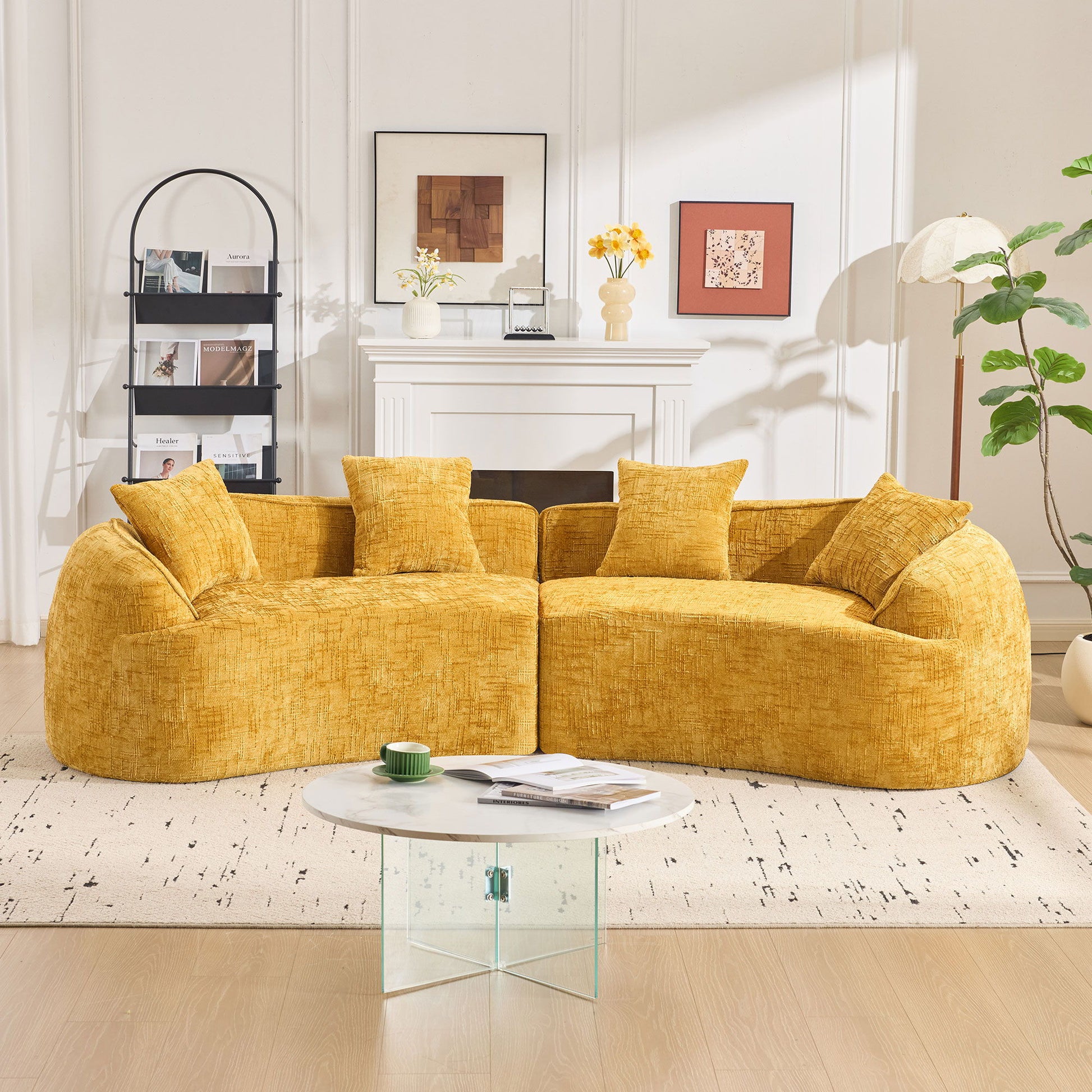 Curved Compressed Sofa, Nordic-Style Design For Living Room