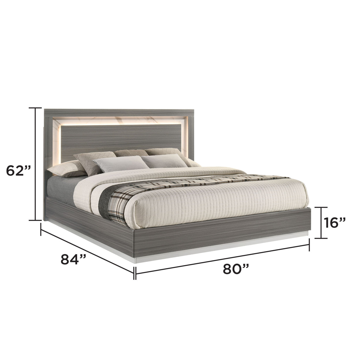 Altima - King Bed With LED Headboard - Gray
