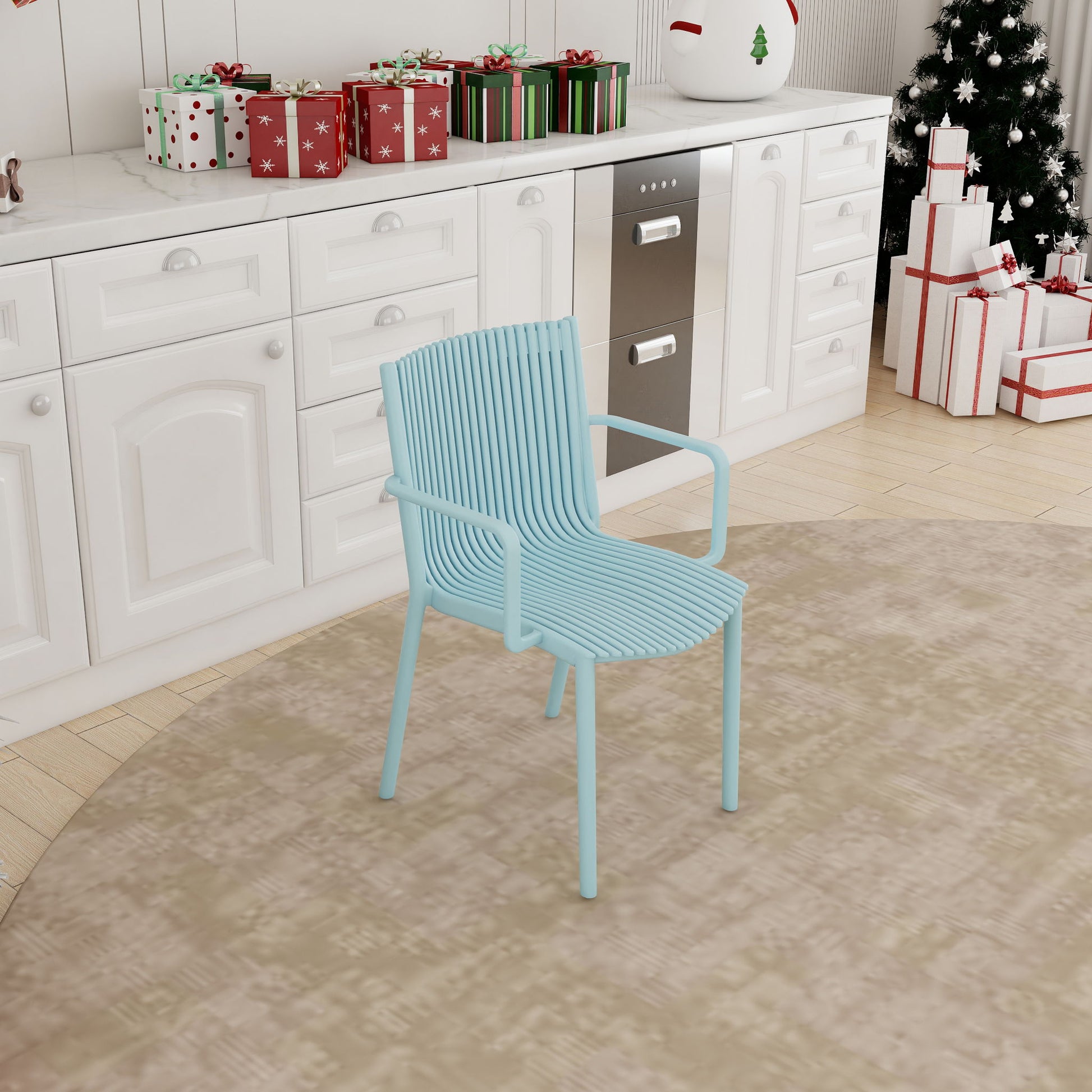 4 Piece Stackable Single Chairs With Vertical Stripe Design For All Weather