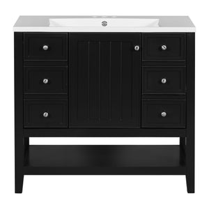 36" Bathroom Vanity & Sink, 2 Cabinet And 3 Drawers - Black