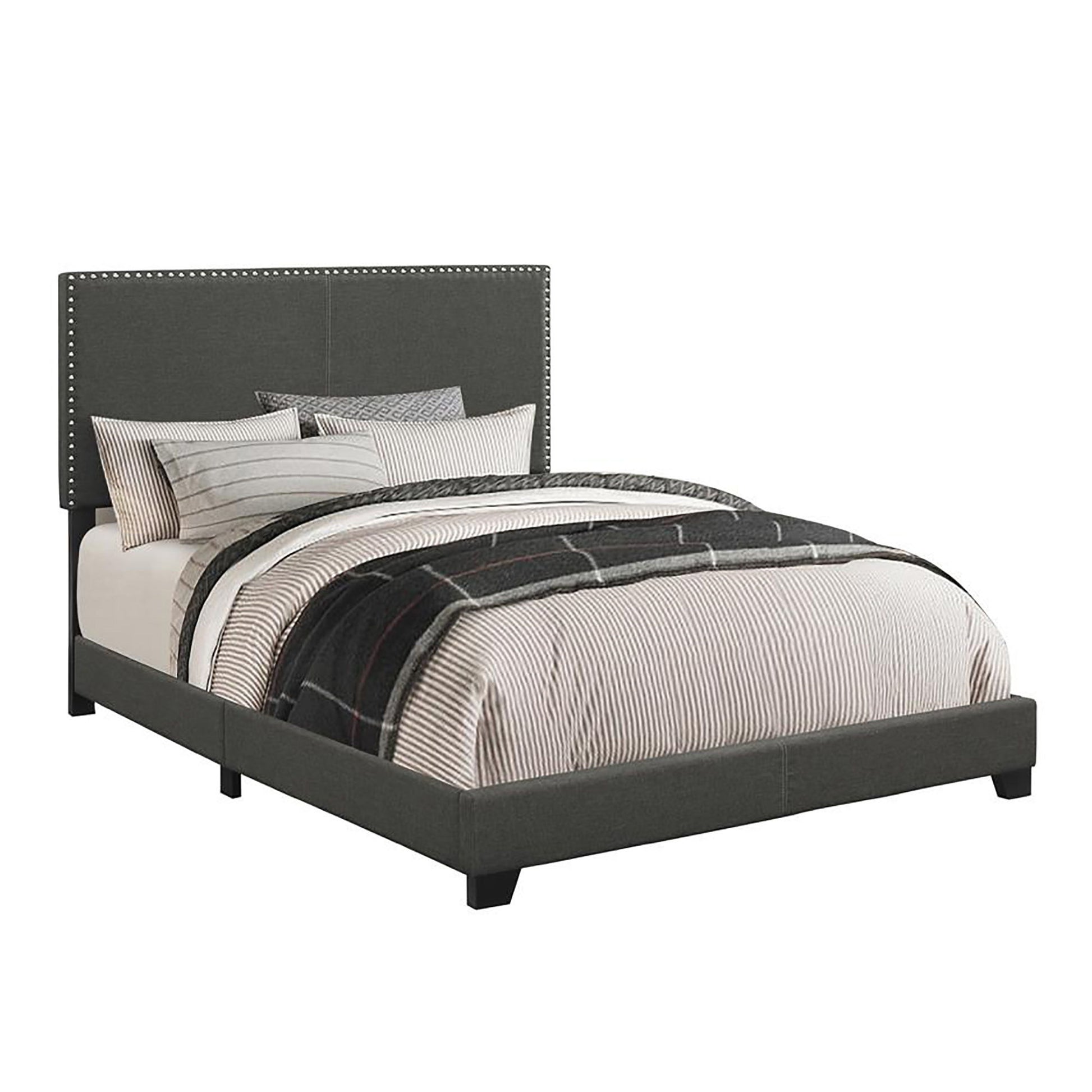 Upholstered Full Bed With Nailhead Trim - Charcoal