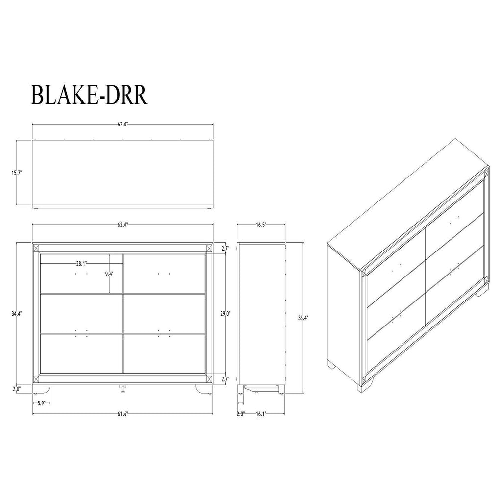 Lively - Dresser With Glitter Detail And Thick Bar Handle Hardware - Black