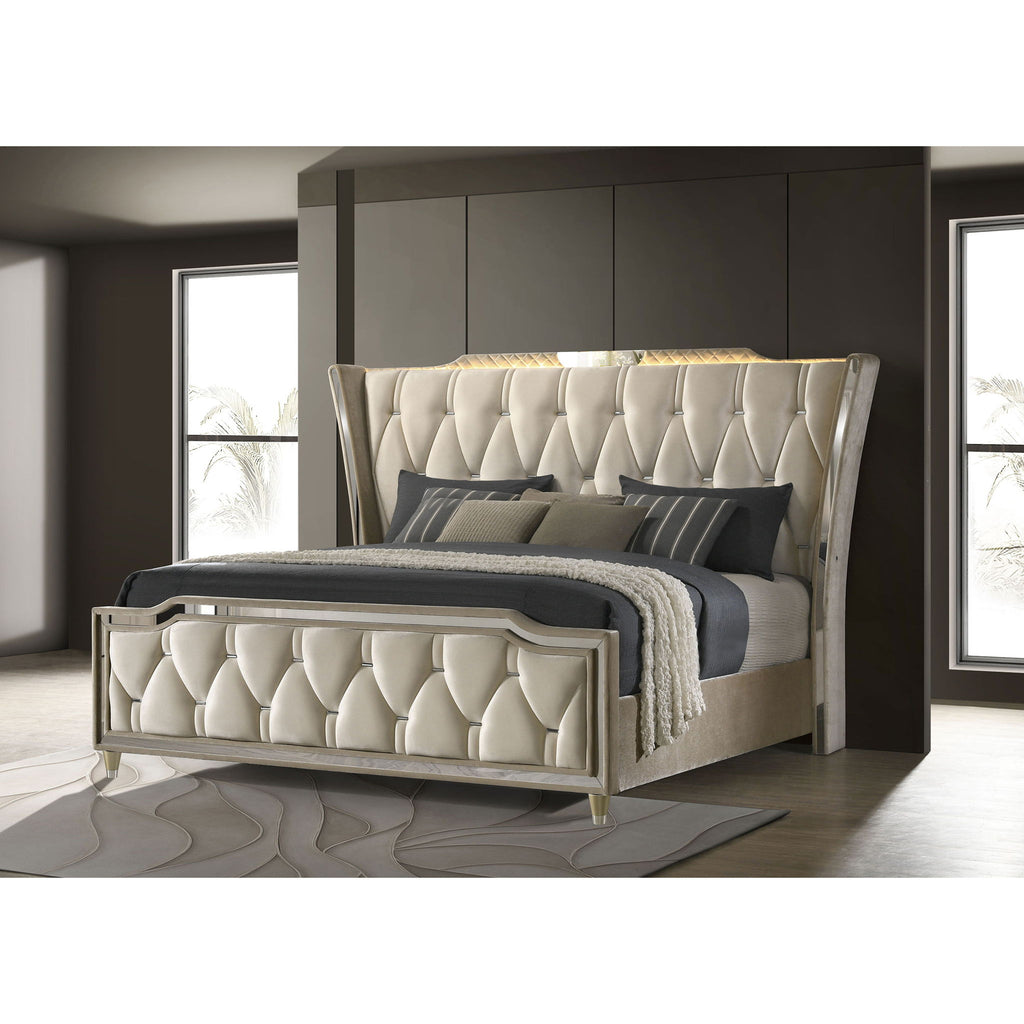 Mika - LED Upholstered Bed With Tufted Wingback Headboard And Ambient Lighting