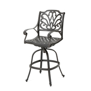 Outdoor Cast Aluminum Swivel Bar Stool With Scrolled Arms - Bronze