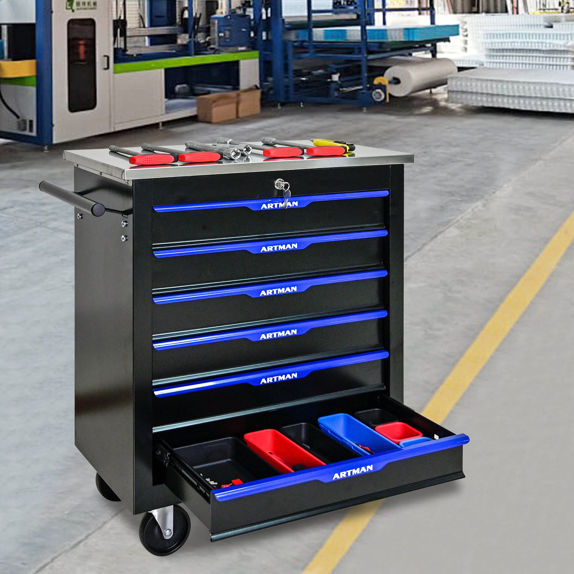 Drawer Multifunctional Tool Cart With Wheels