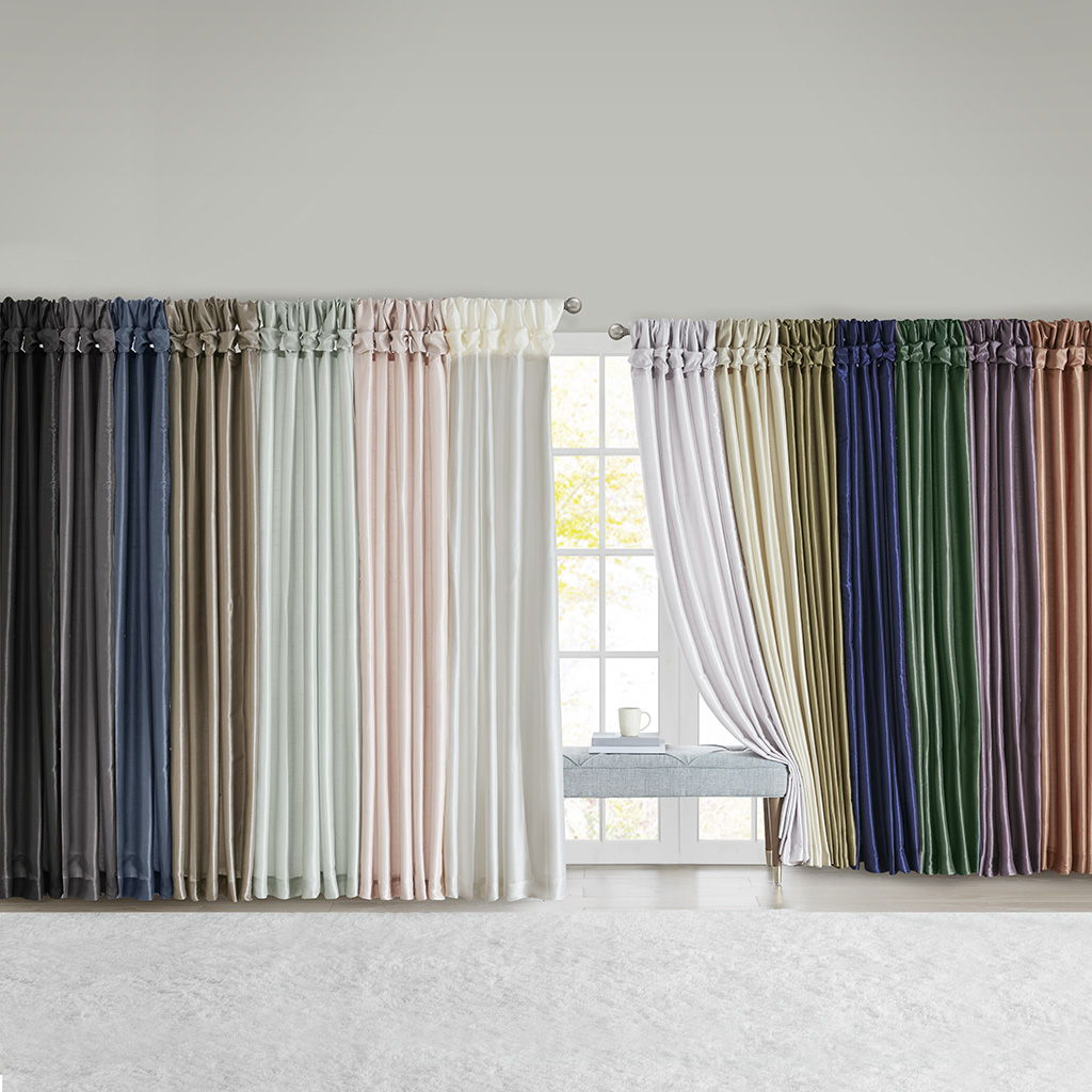 Emilia - Fabric Twist Tab Lined Window Curtain Panel - Black