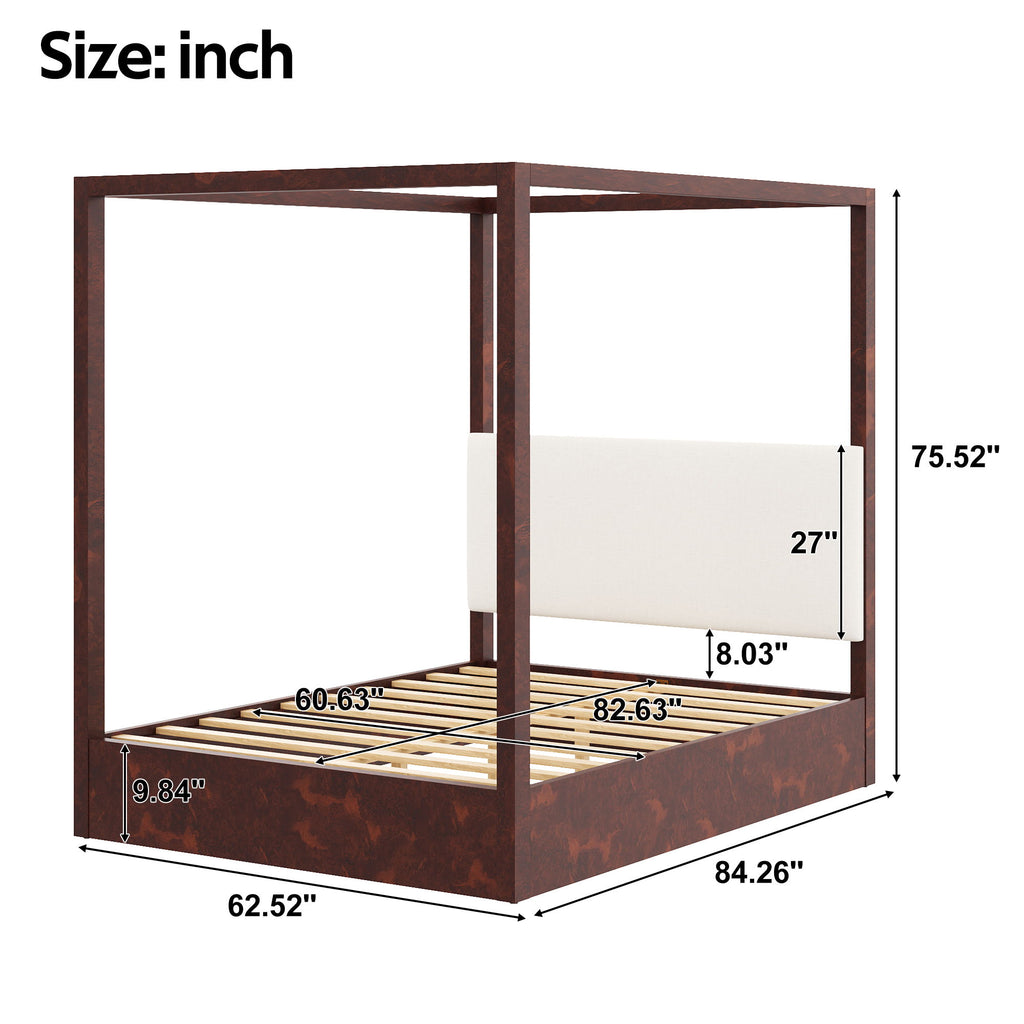 Canopy Platform Bed With Upholstered Headboard