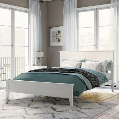 King Platform Bed Modern Solid Wood - White