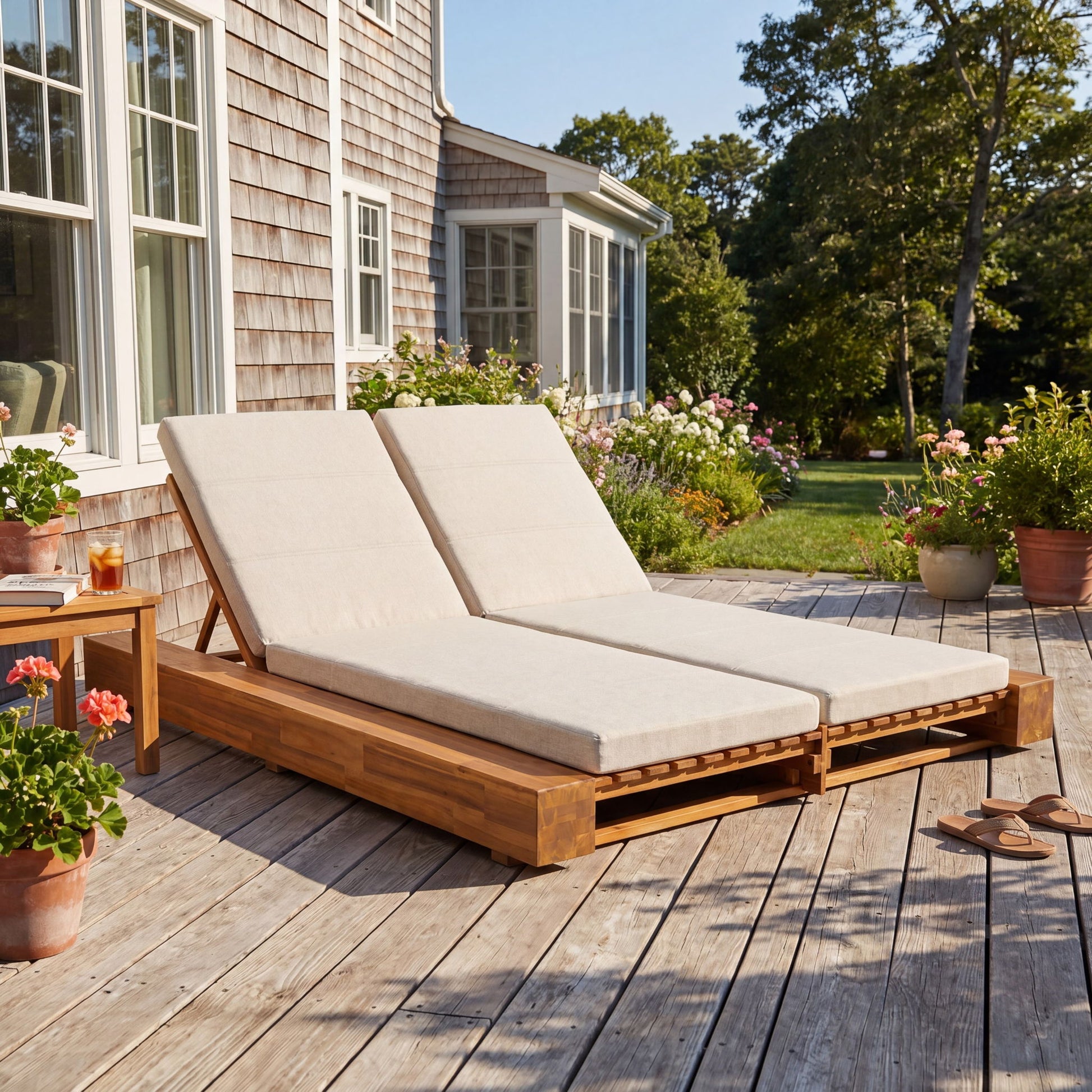 Outdoor Chaise Lounge With Cushions, Adjustable Backrest