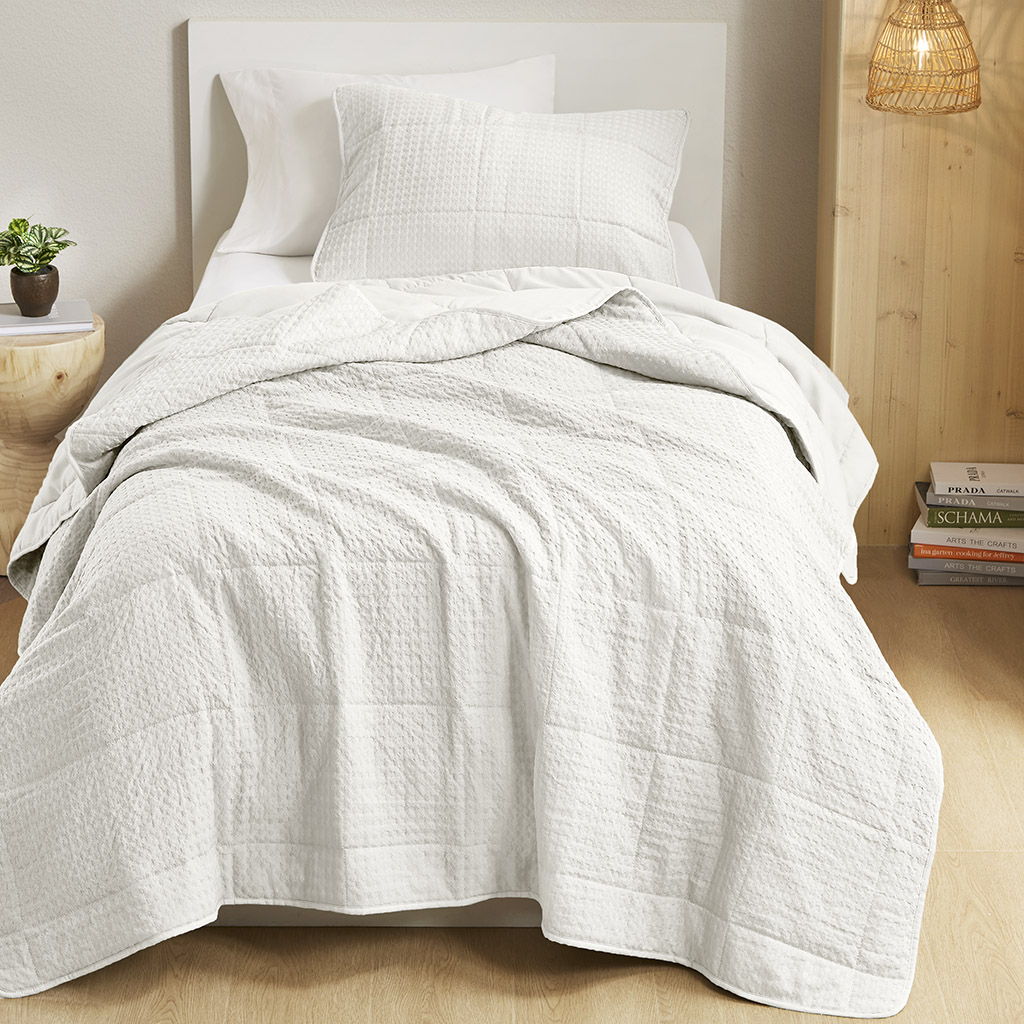 Mina - Full/Queen Waffle Weave Textured Quilt Set - White