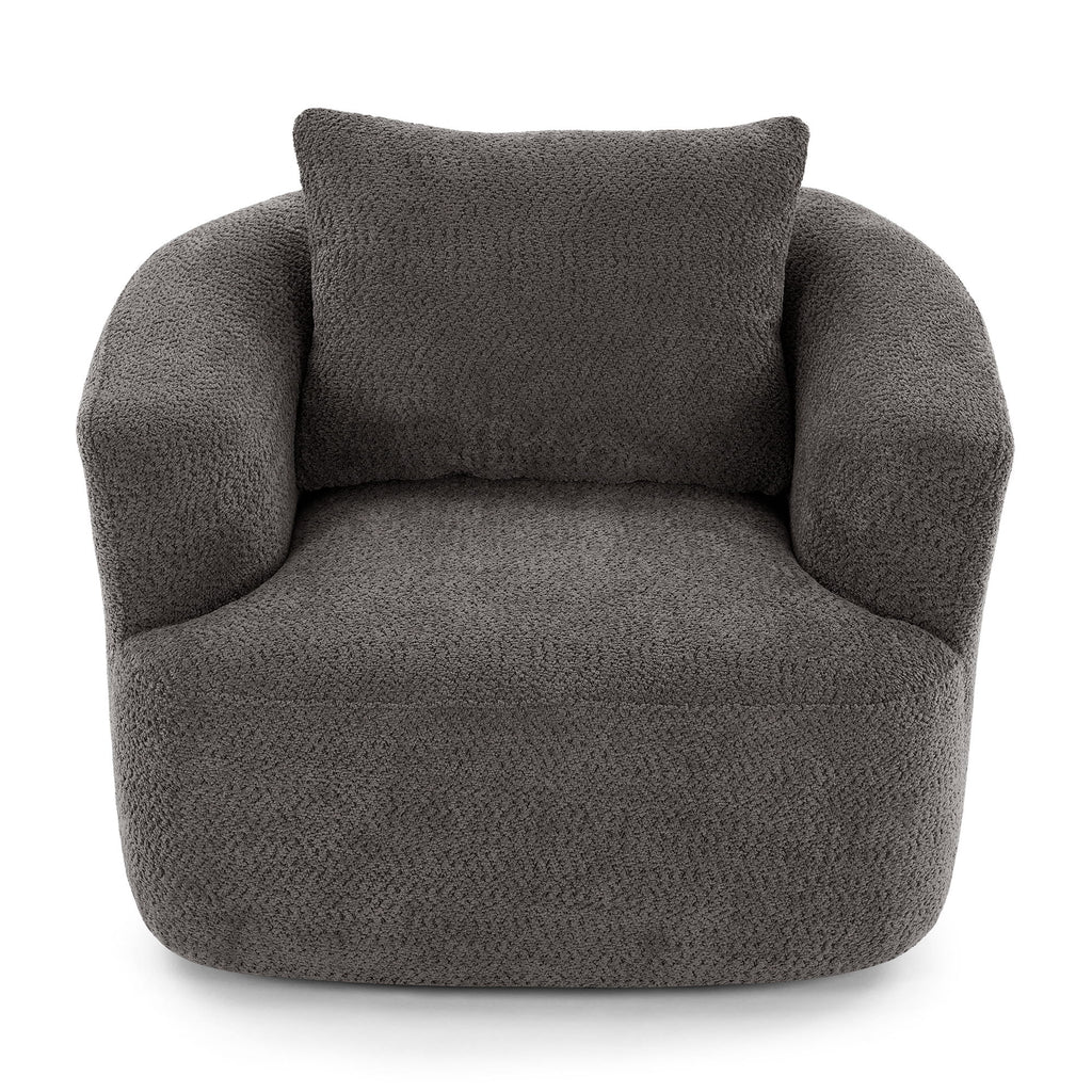 360° Swivel Barrel Sofa Chair With Throw Pillow, Chenille Upholstered Accent Chair