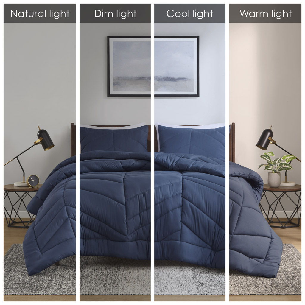 Remy - Quilted Chevron Twin Comforter Set - Navy