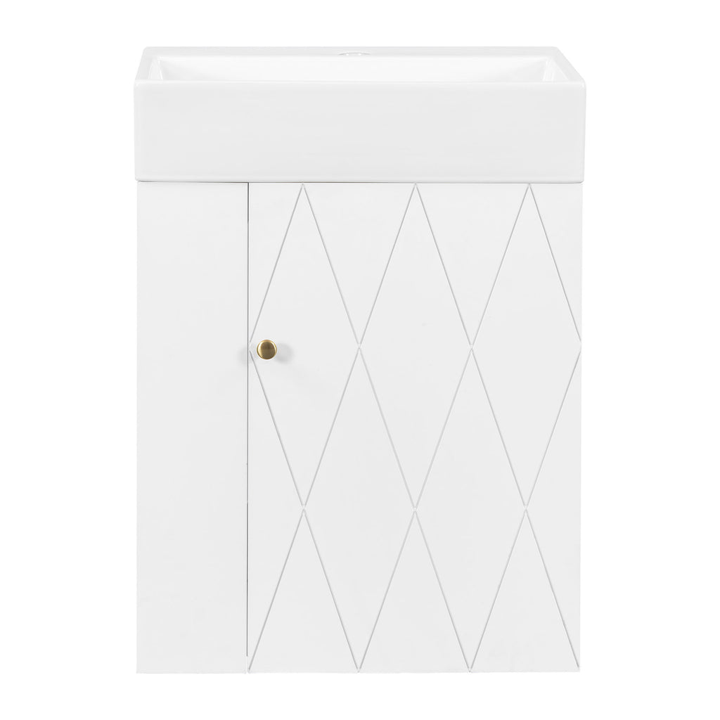 Modern Bathroom Vanity With Sink, Diamond Pattern Doors