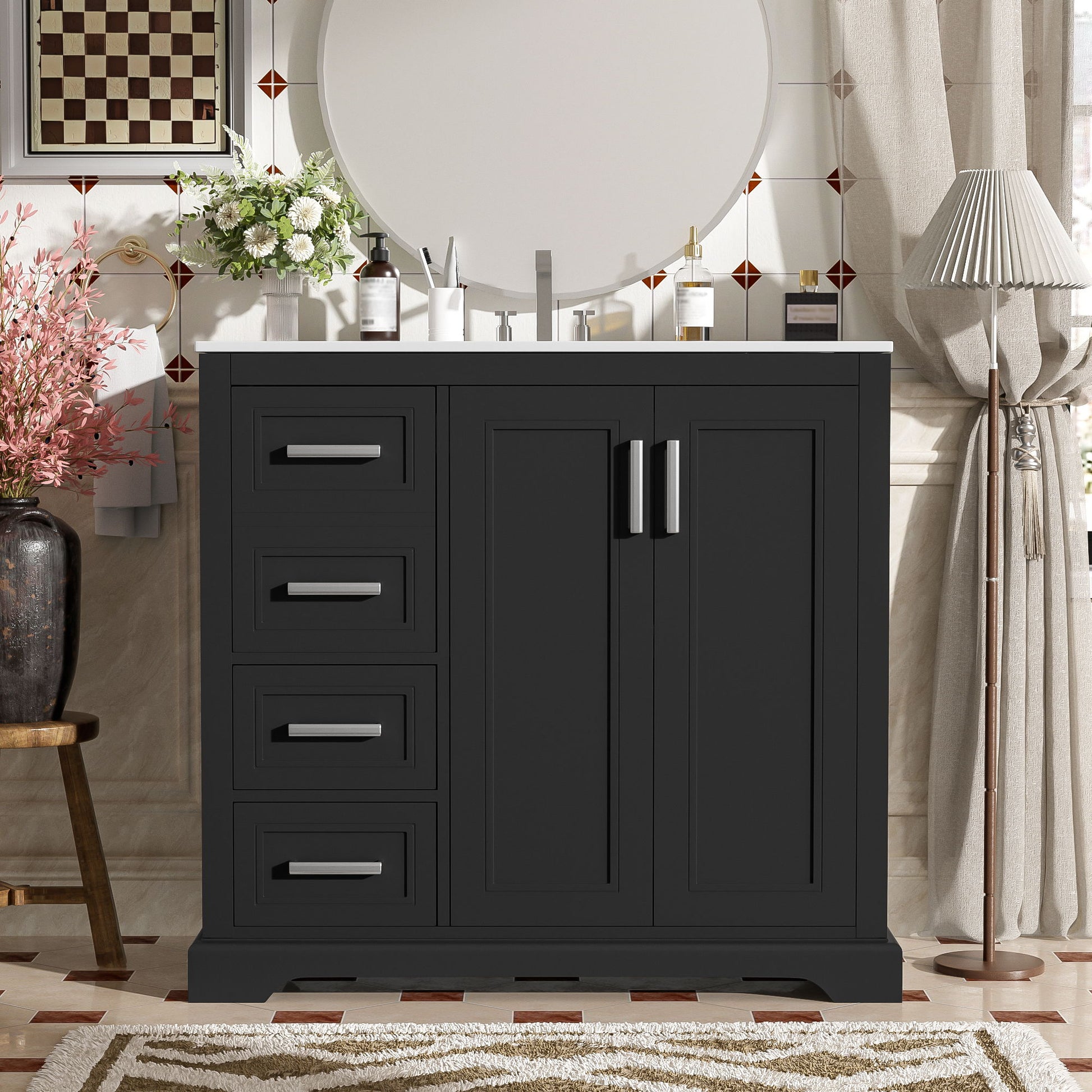 Bathroom Vanity With Sink, Soft Close Doors, Adjustable Shelf & 3 Drawers