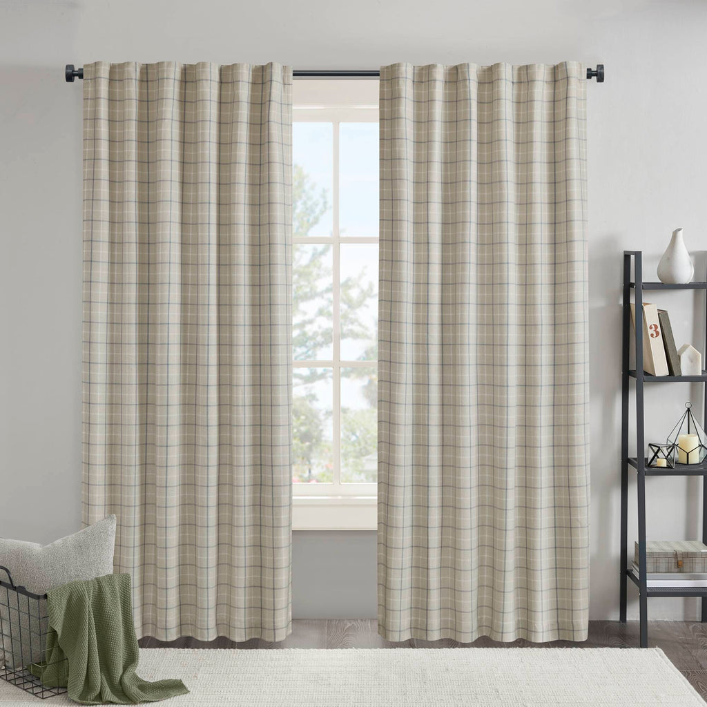 Anaheim - 50x95" Plaid Rod Pocket And Back Tab Curtain Panel With Fleece Lining - Linen Blue