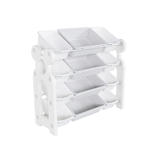 Multi Functional Kids Toy Storage Organizer Cabinet With Hdpe Shelf And 12 Bins - Gray White