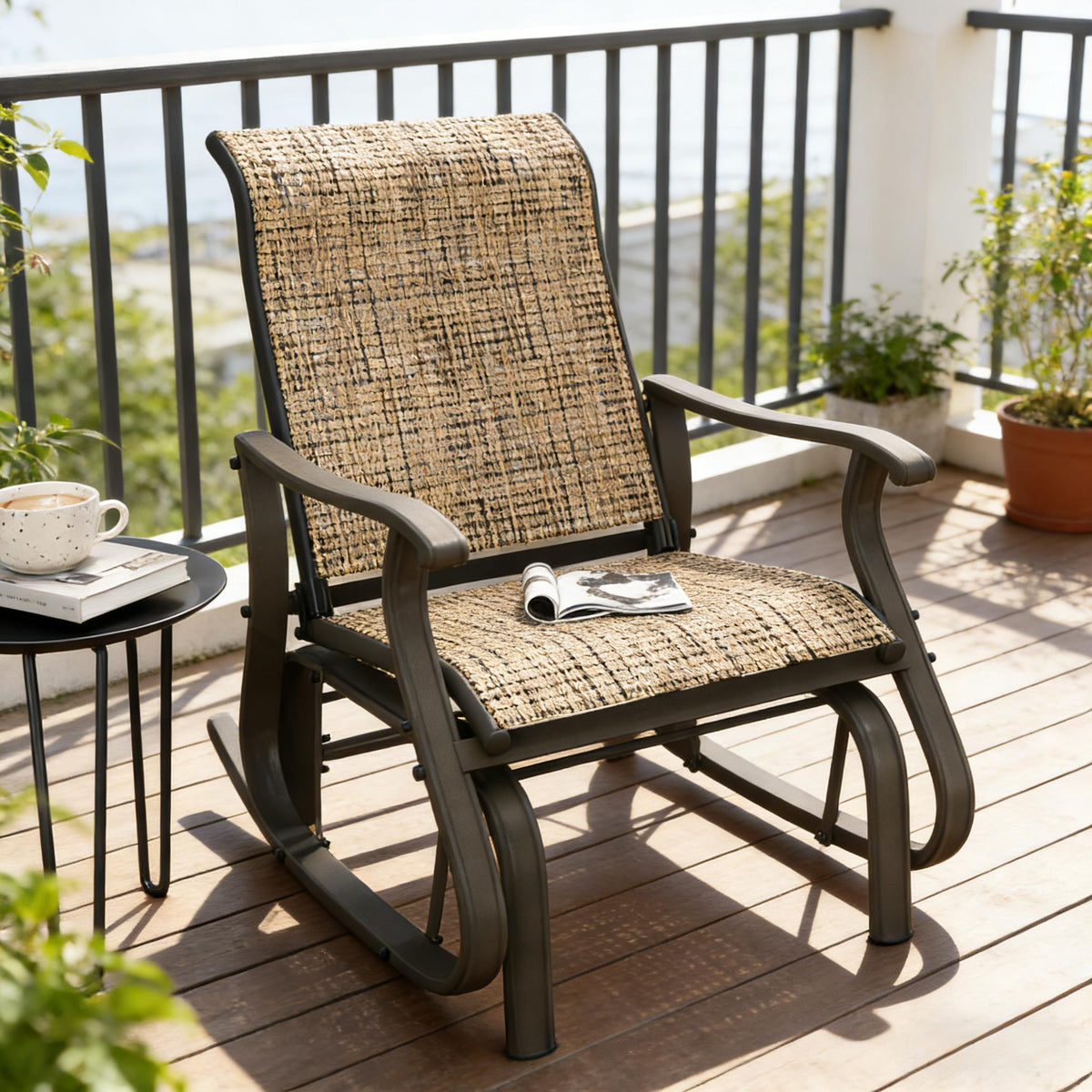 Outdoor Glider Swing Chair With Smooth Motion - Brown / Brown Mix