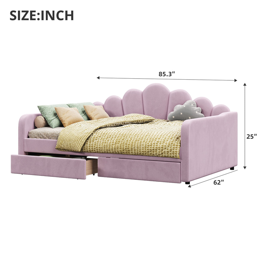 Shell Shaped Upholstered Daybed Frame With Slats