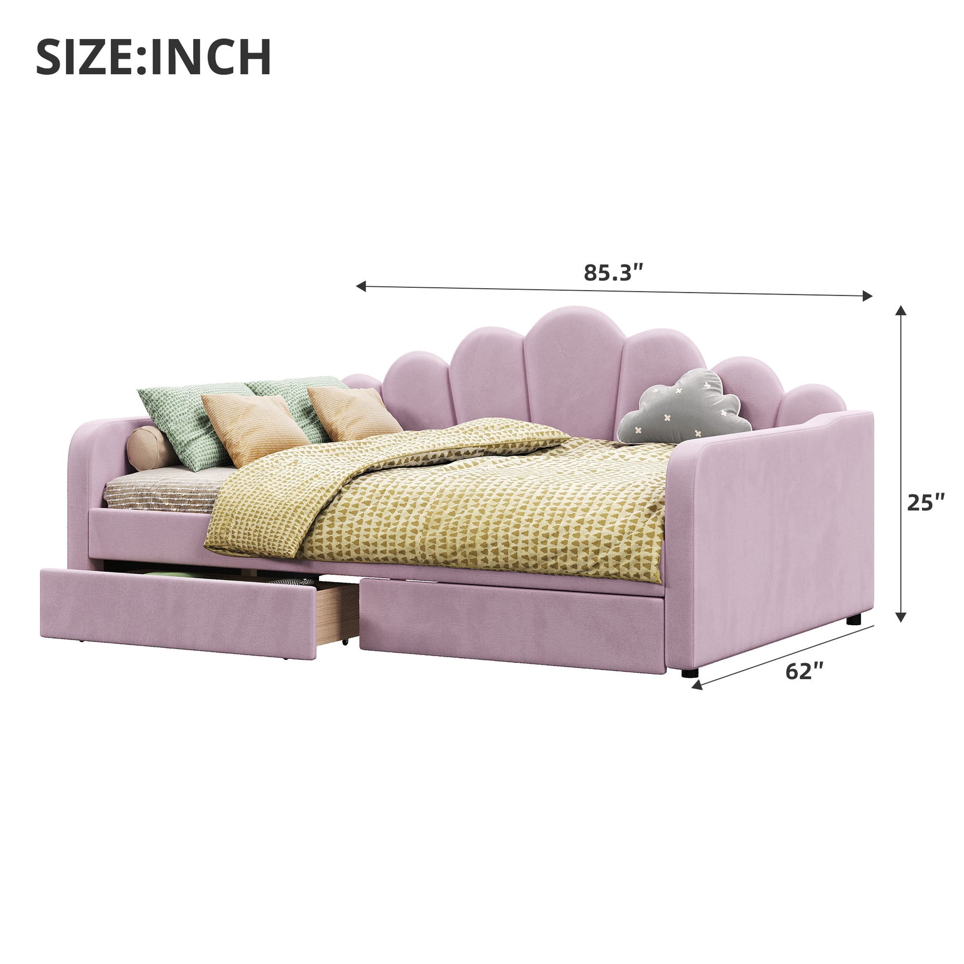 Shell Shaped Upholstered Daybed Frame With Slats
