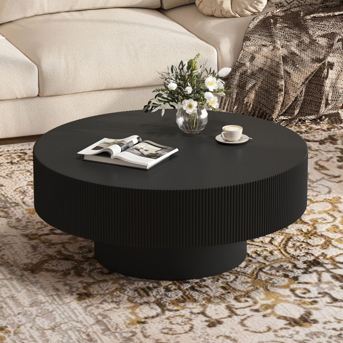 Elegant Round Coffee Table With Thick Tabletop