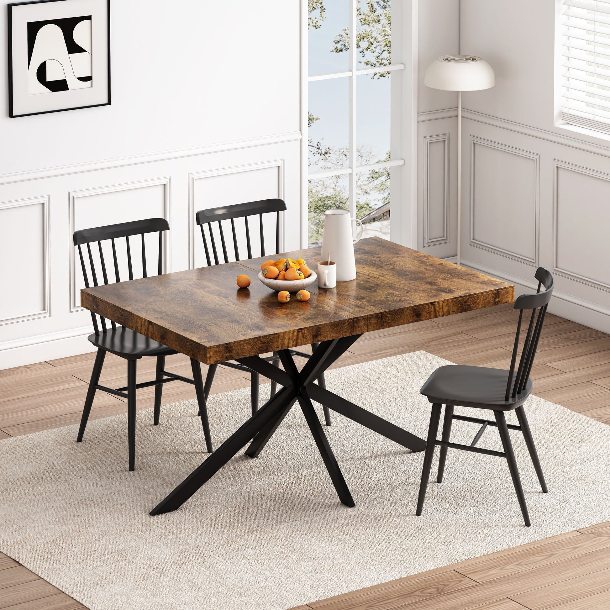 Retro Rectangular Stretch Dining Table With Embossed Center Plate