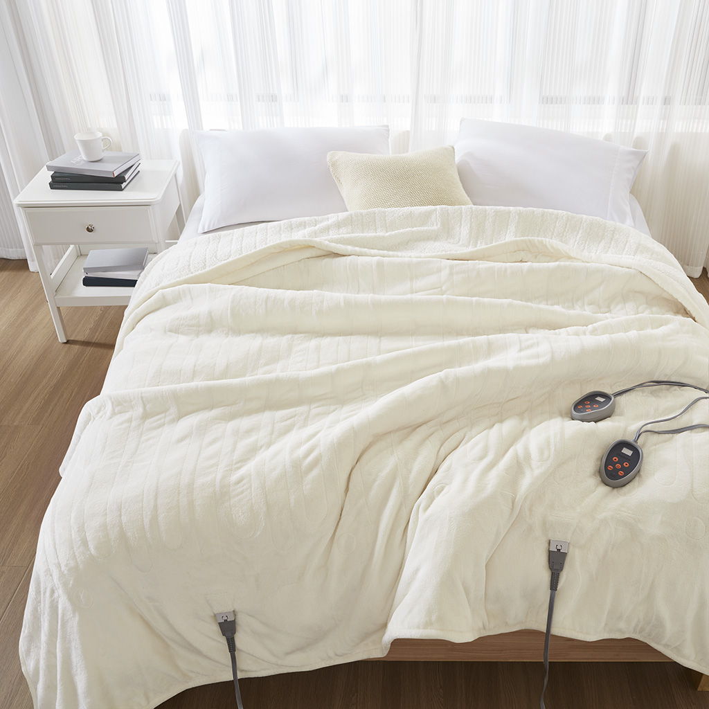 Heated Microlight to Berber - Twin Blanket - Ivory