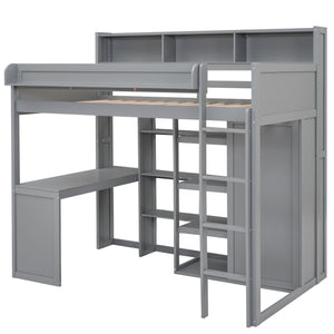 Loft Bed With Built In Desk, Storage Shelves, And Wardrobe