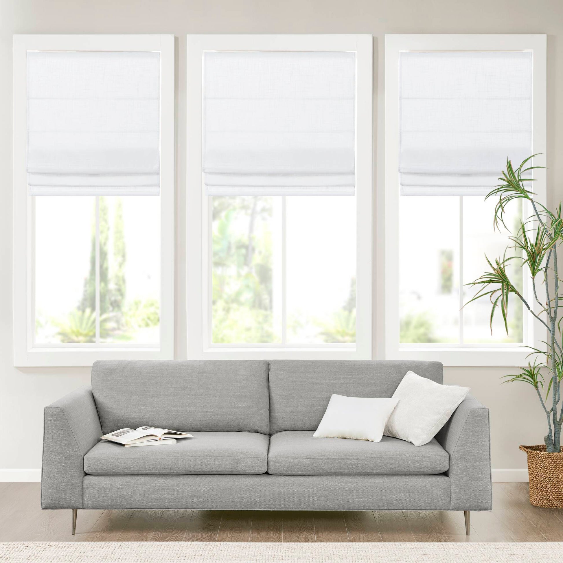 Kyler - 31x64" Linen Blend Light Filtering Cordless Roman Shade - White