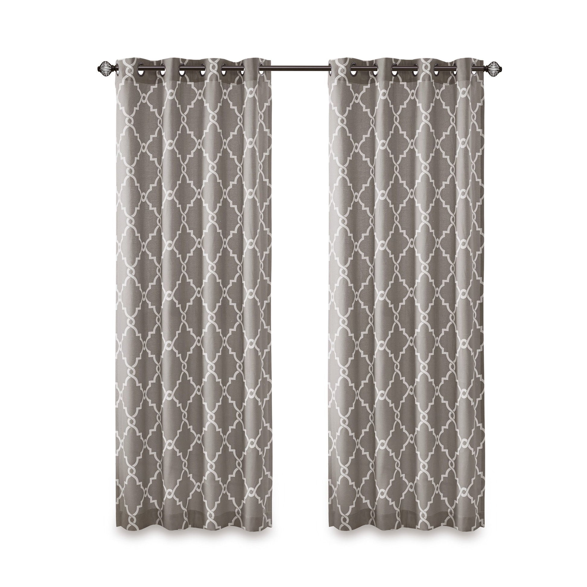 Saratoga - 95" Fretwork Print Grommet Top Window Curtain - Gray