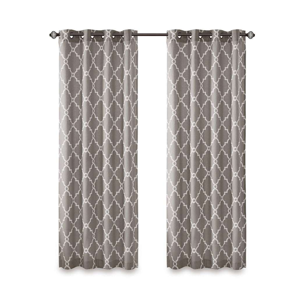 Saratoga - 108" Fretwork Print Grommet Top Window Curtain - Gray