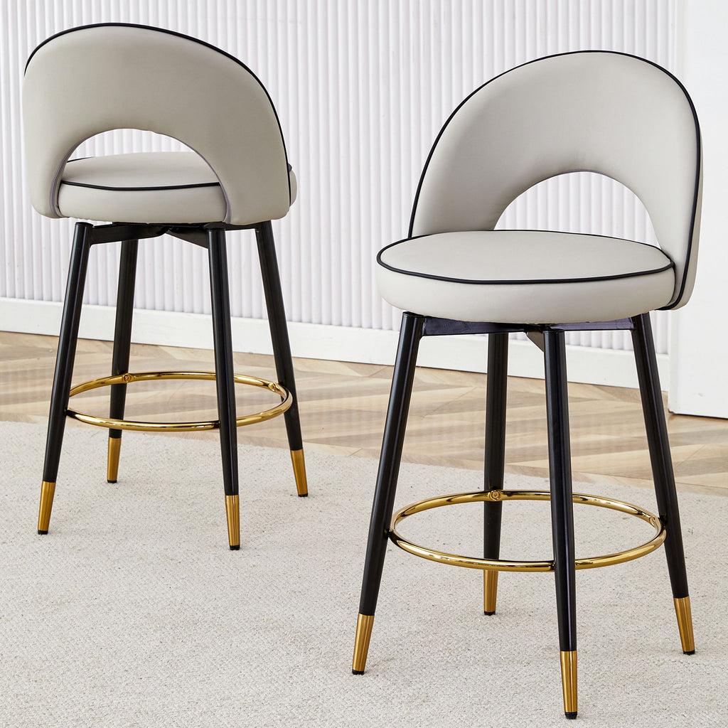 Modern Upholstered 360° Rotatable Bar Chair With Metal Legs For Dining Room (Set of 2)