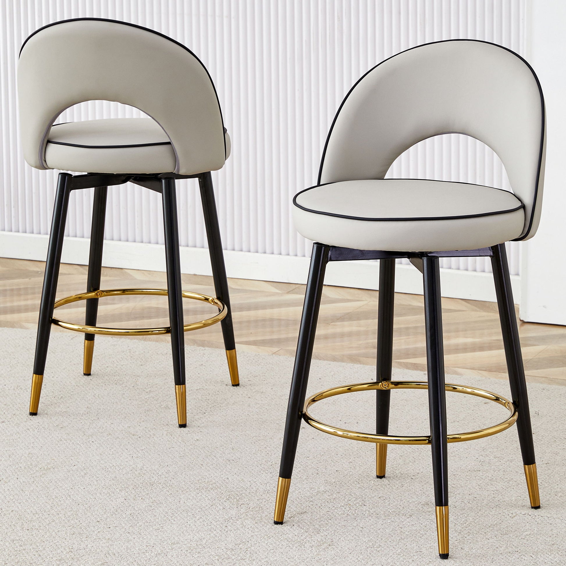 Modern Upholstered 360° Rotatable Bar Chair With Metal Legs For Dining Room (Set of 2)