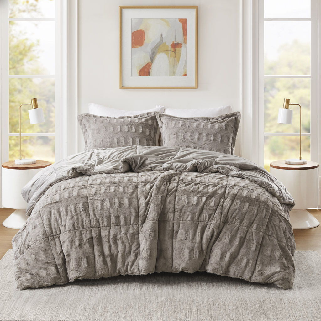 Gia - 3 Piece King/California King Solid Comforter Mini Set - Gray
