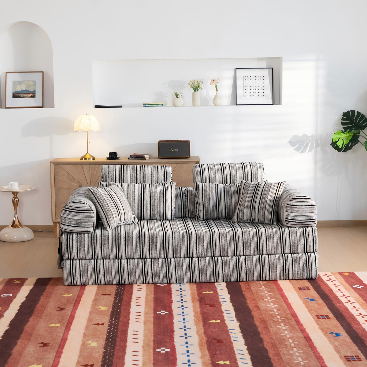 Convertible Sleeper Sofa Bed With High Density Compressed Sponge, Upholstered Couch For Living Room