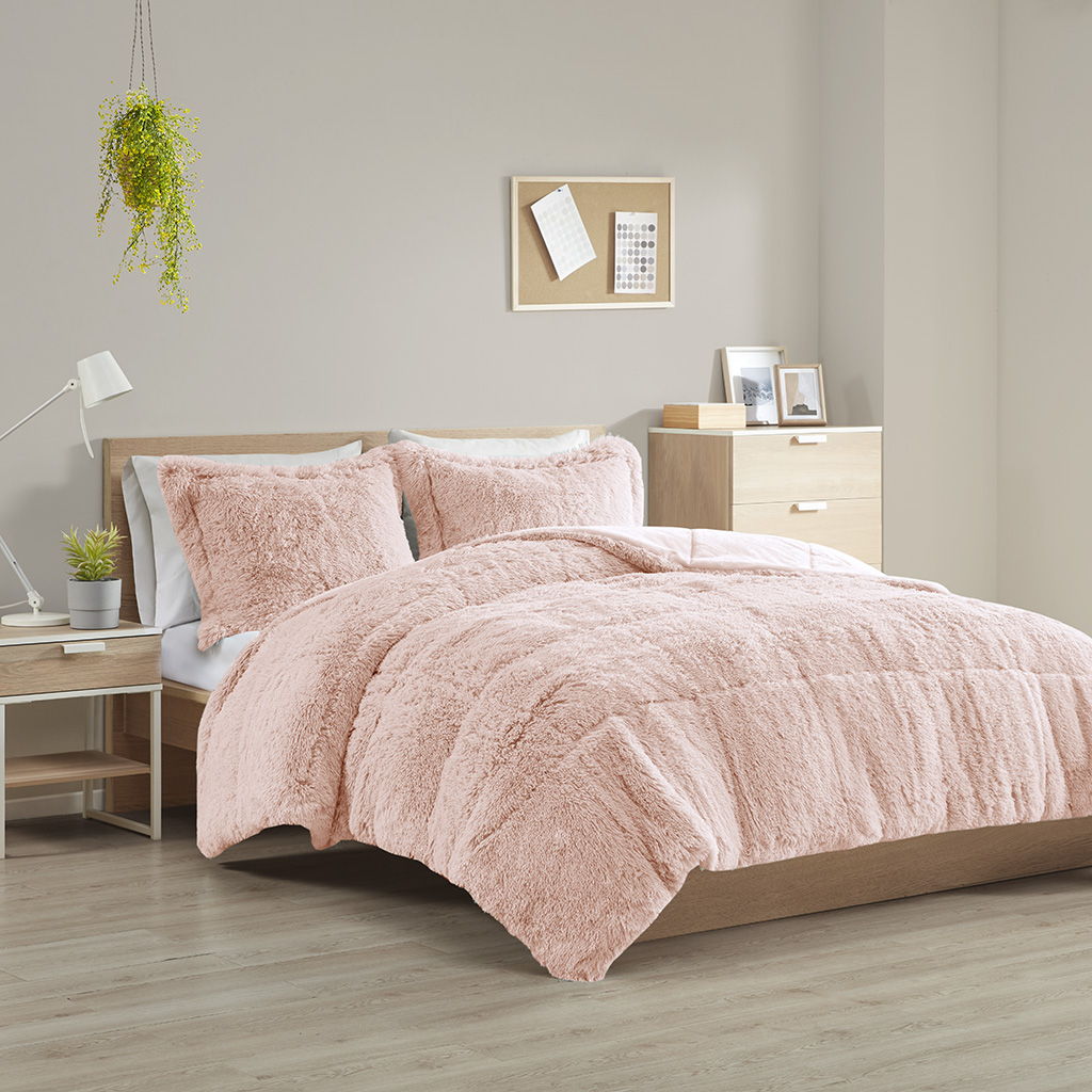 Malea - King Shaggy Comforter Mini Set - Blush