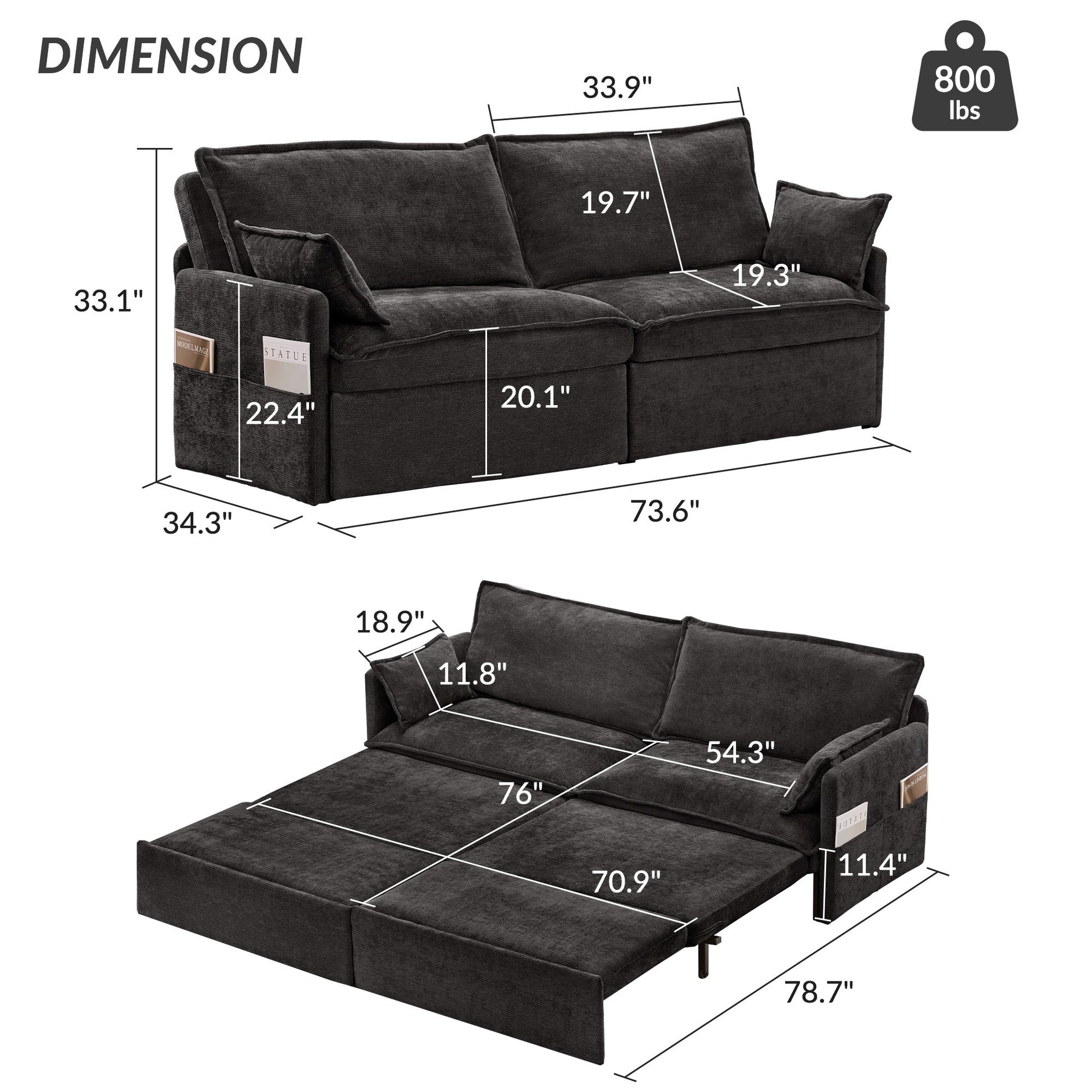 Pull Out Sofa Bed, Corduroy Convertible Sleeper Sofa Couch, Side Storage, And USB / C - Type Charging Ports Chair