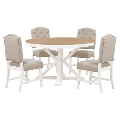 Gewnee - Extendable Trestle Dining Set 5 Piece - White / Oak