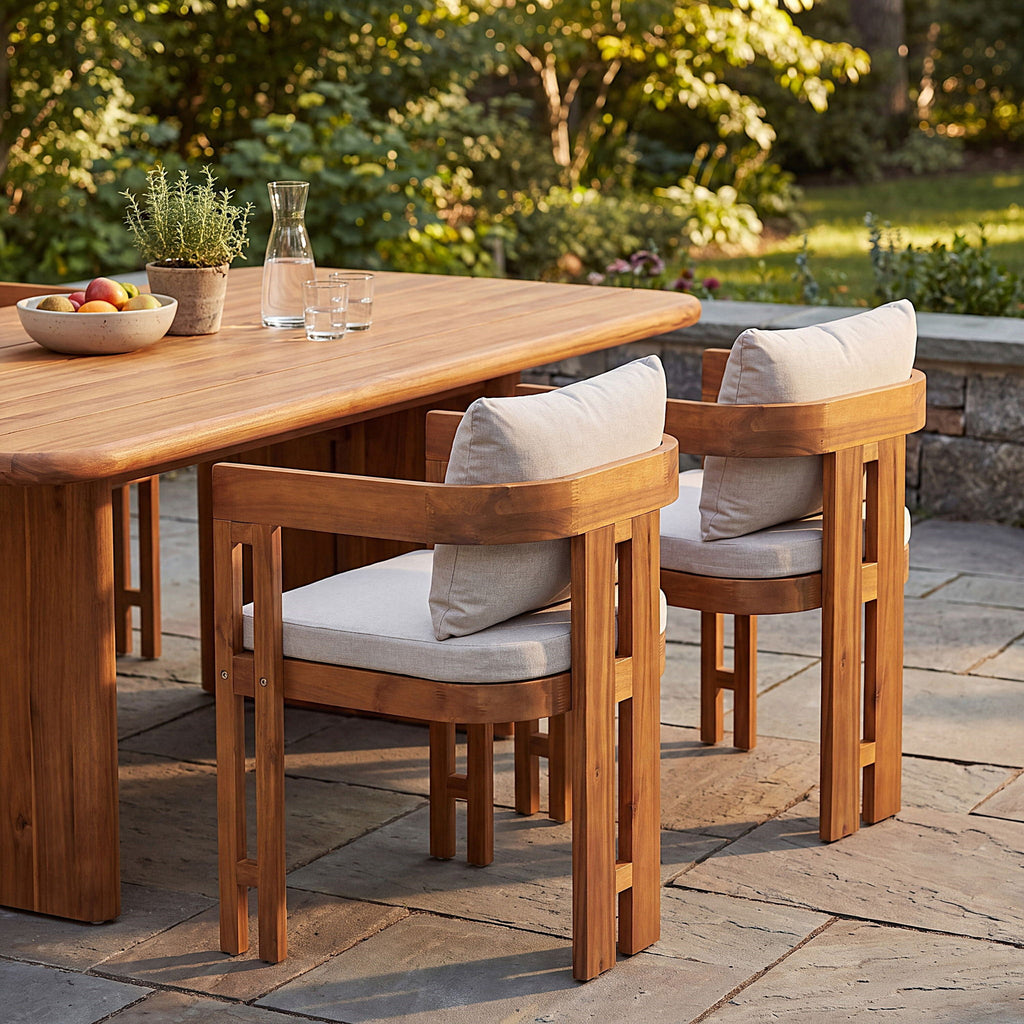 Outdoor Dining Patio Arm Chairs (Set of 2) - Beige / Teak