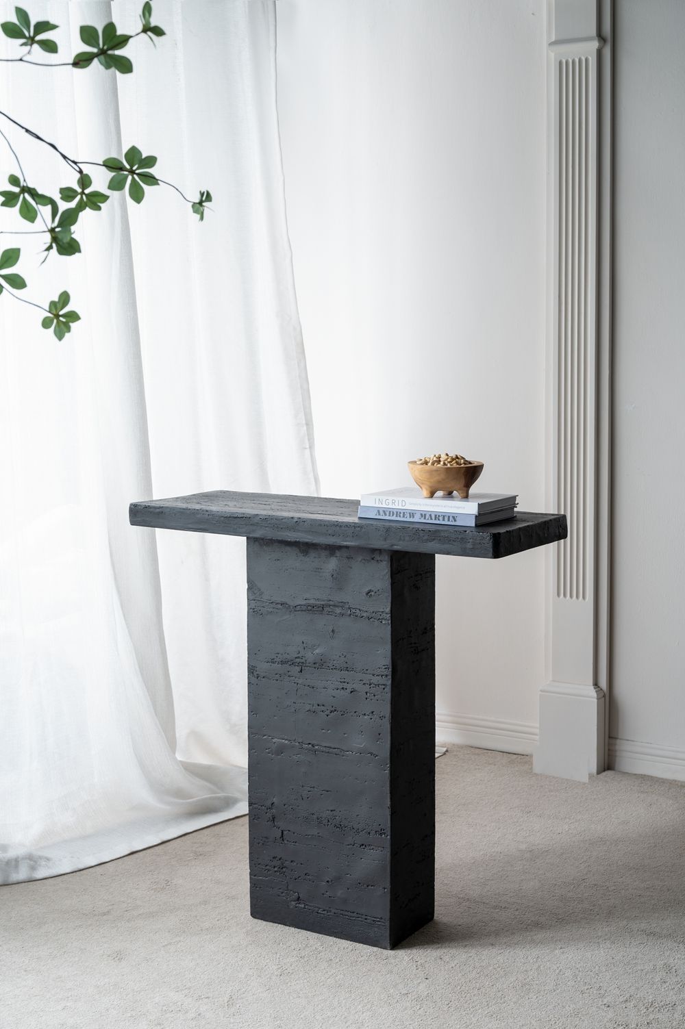 Rectangular Coffee Table With Pedestal Base - Black