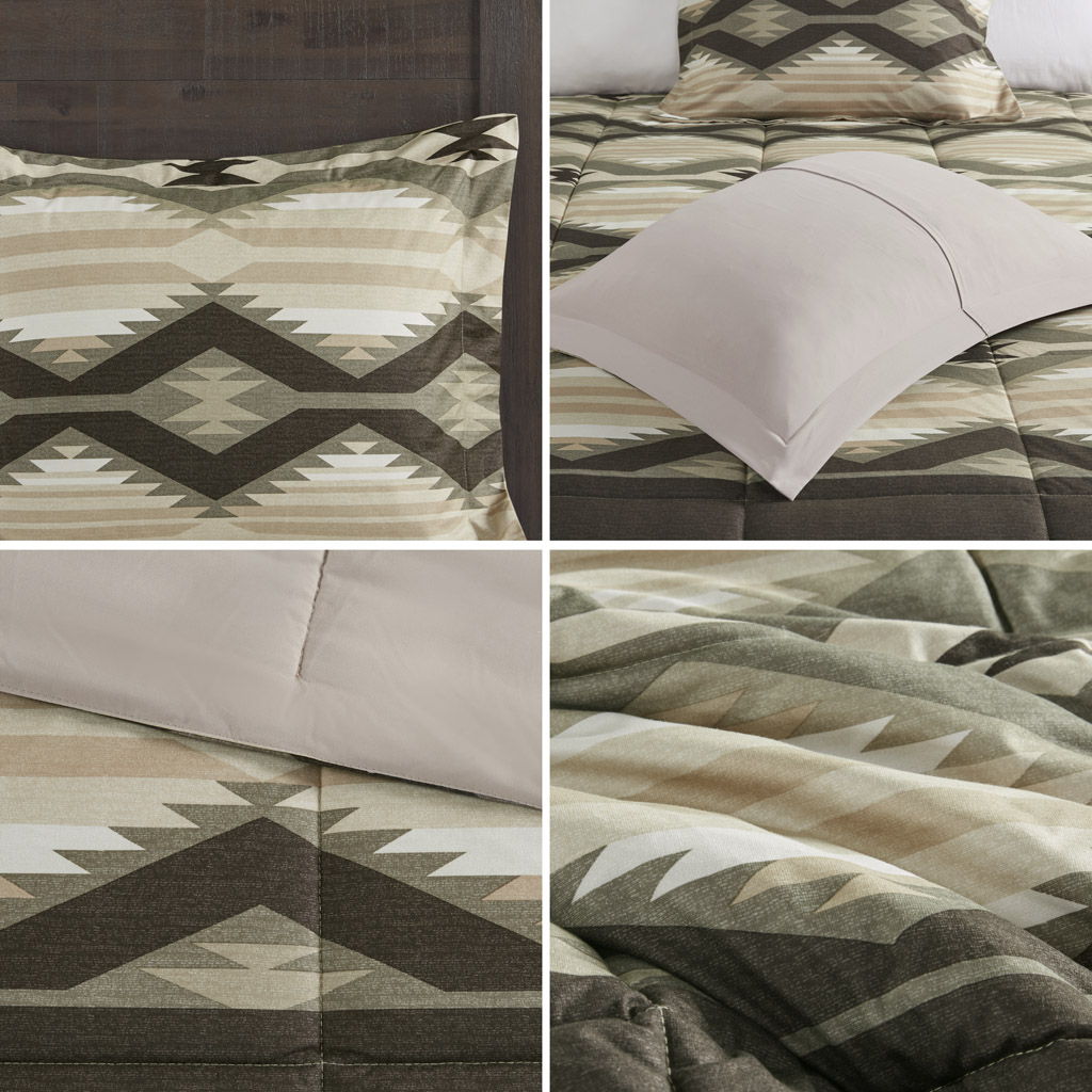 Emmet Creek - Down Alternative Comforter Set With Throw Pillow - Brown