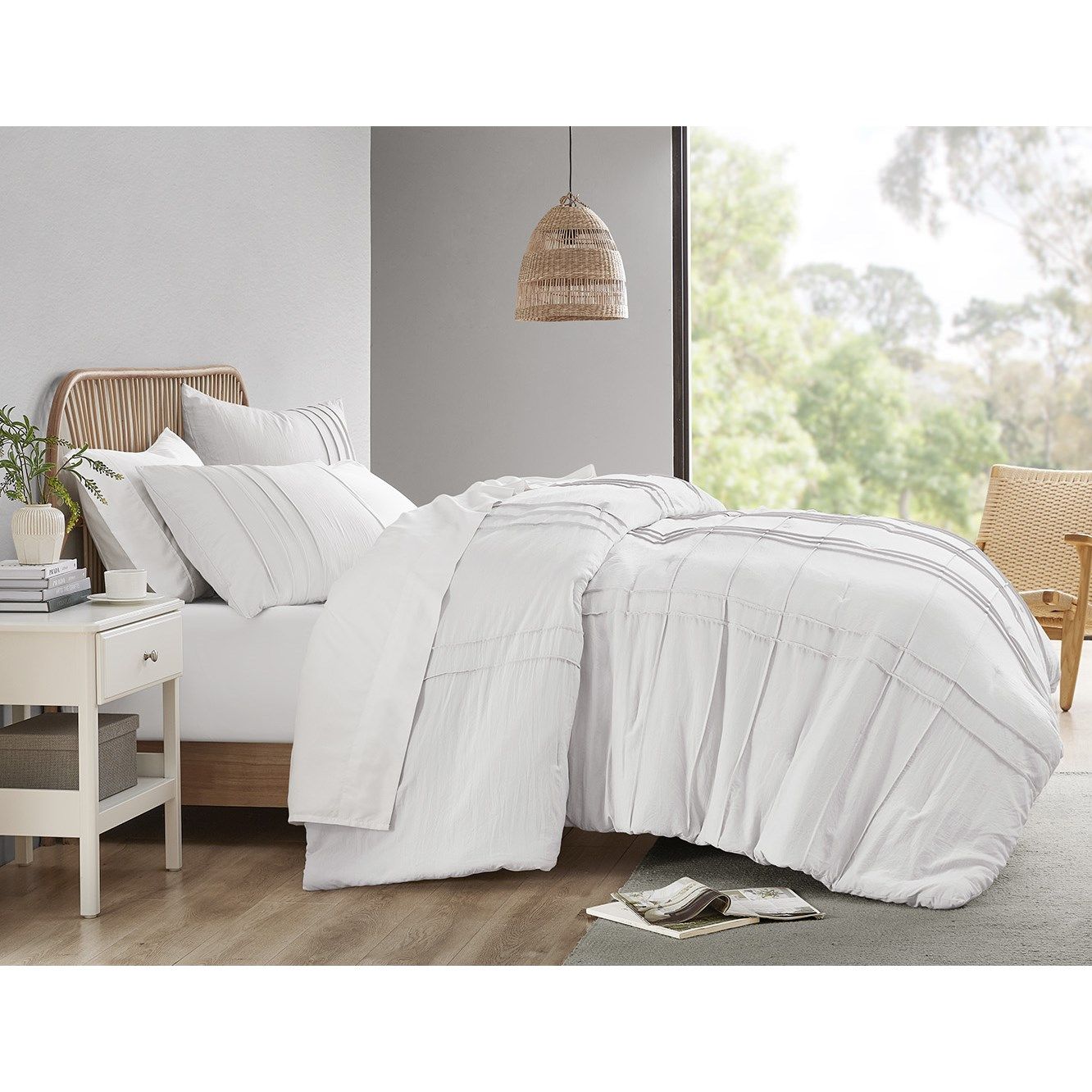 Porter - Full Soft Washed Pleated Duvet Cover Set - White