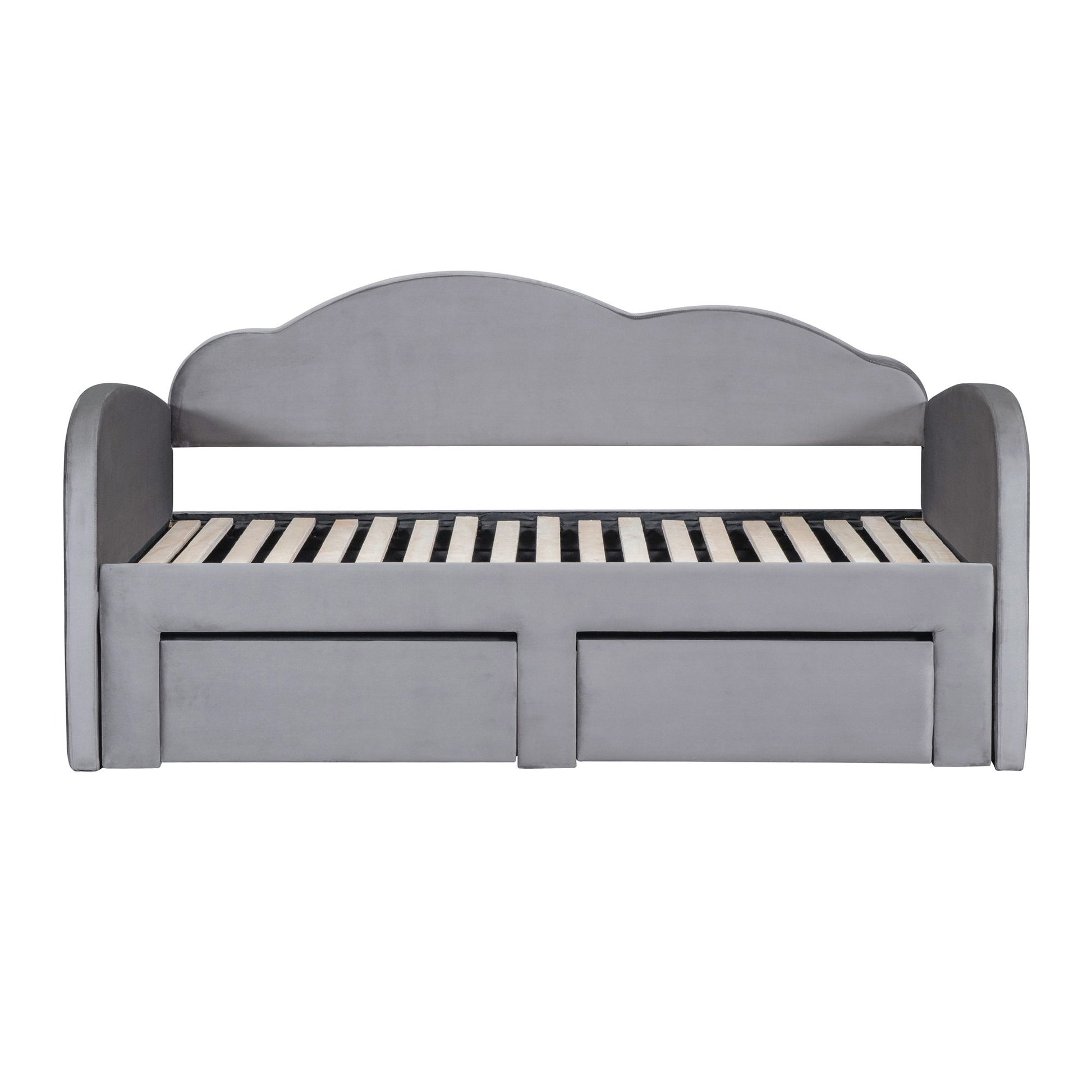 Upholstered Daybed With Cloud-Shaped Backrest, Trundle & 2 Drawers And USB Ports
