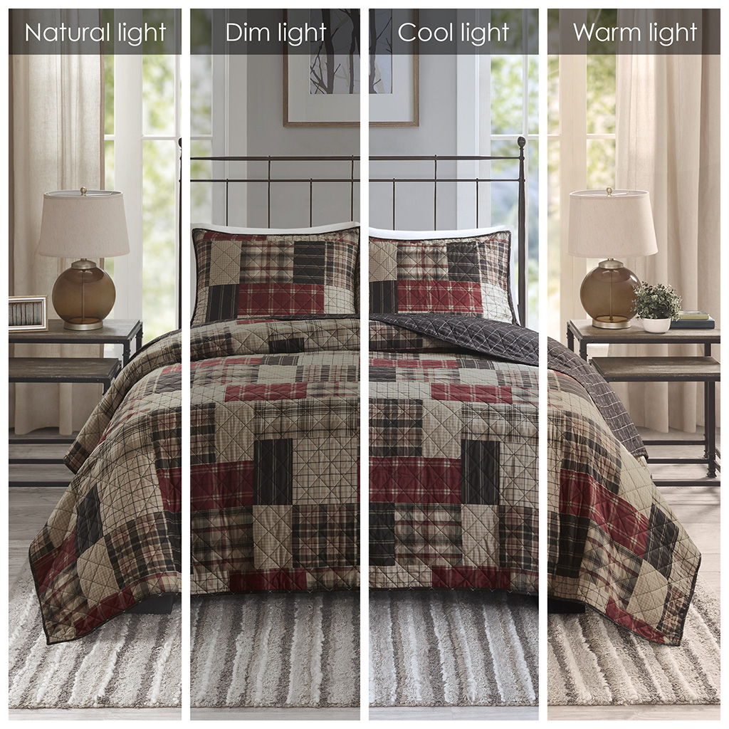 Timber - 3 Piece Full/Queen Reversible Printed Quilt Set - Red/Black