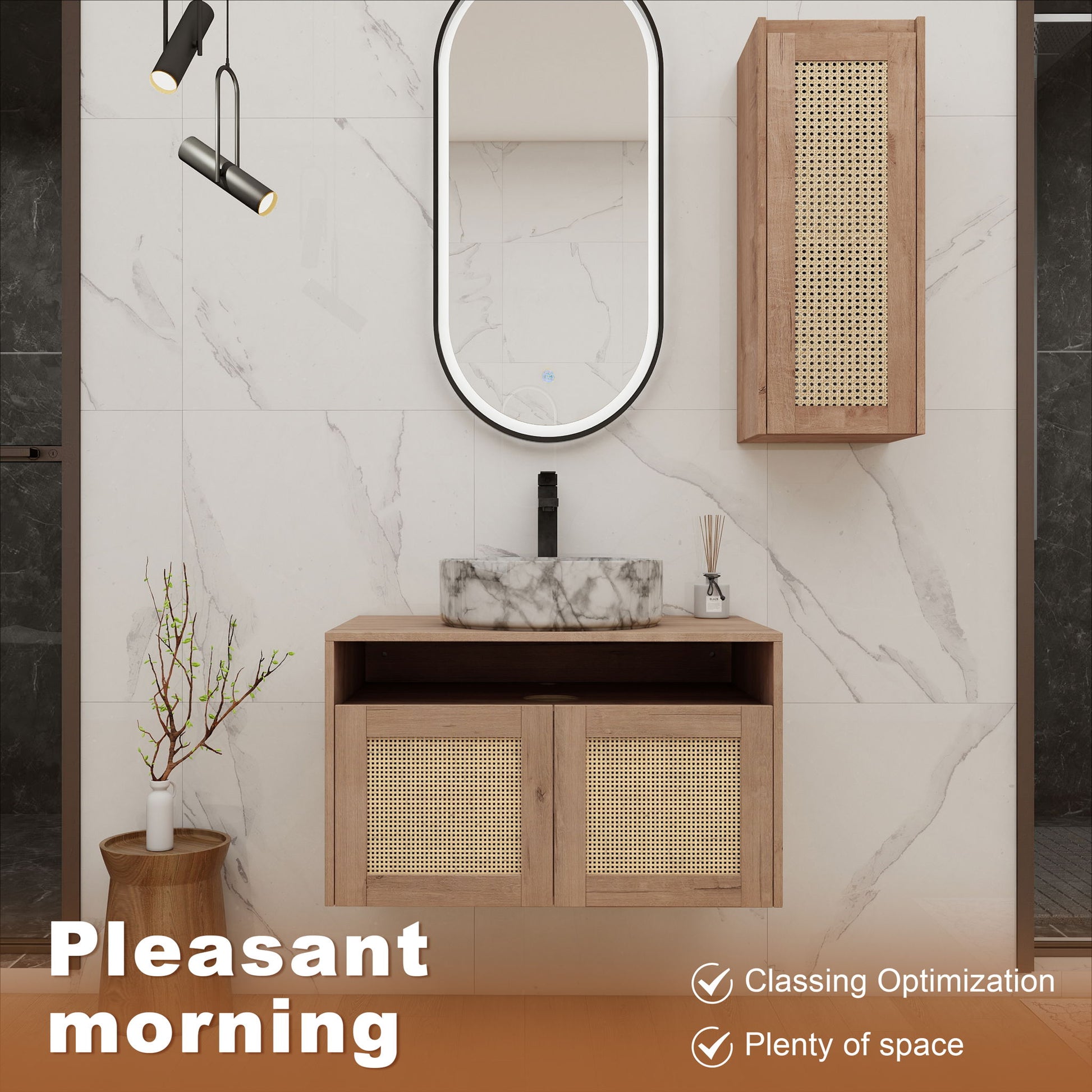 Bathroom Vanity & Art Sink And Side Cabinet, Float Mounting Design