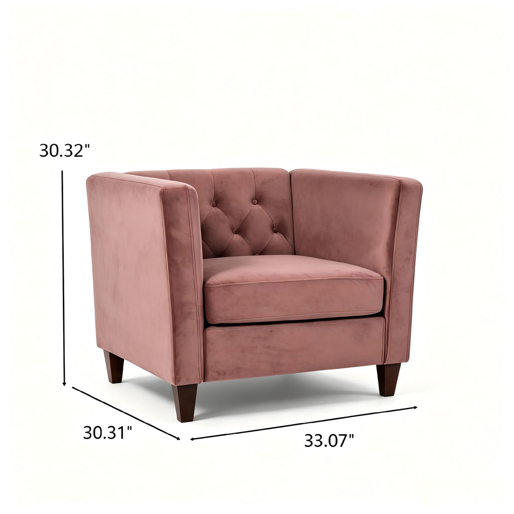 Button Tufted Accent Chair, Square Arms