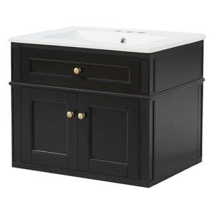 Wall Mounted Bathroom Vanity With Tip Out Drawer And Open Back Design