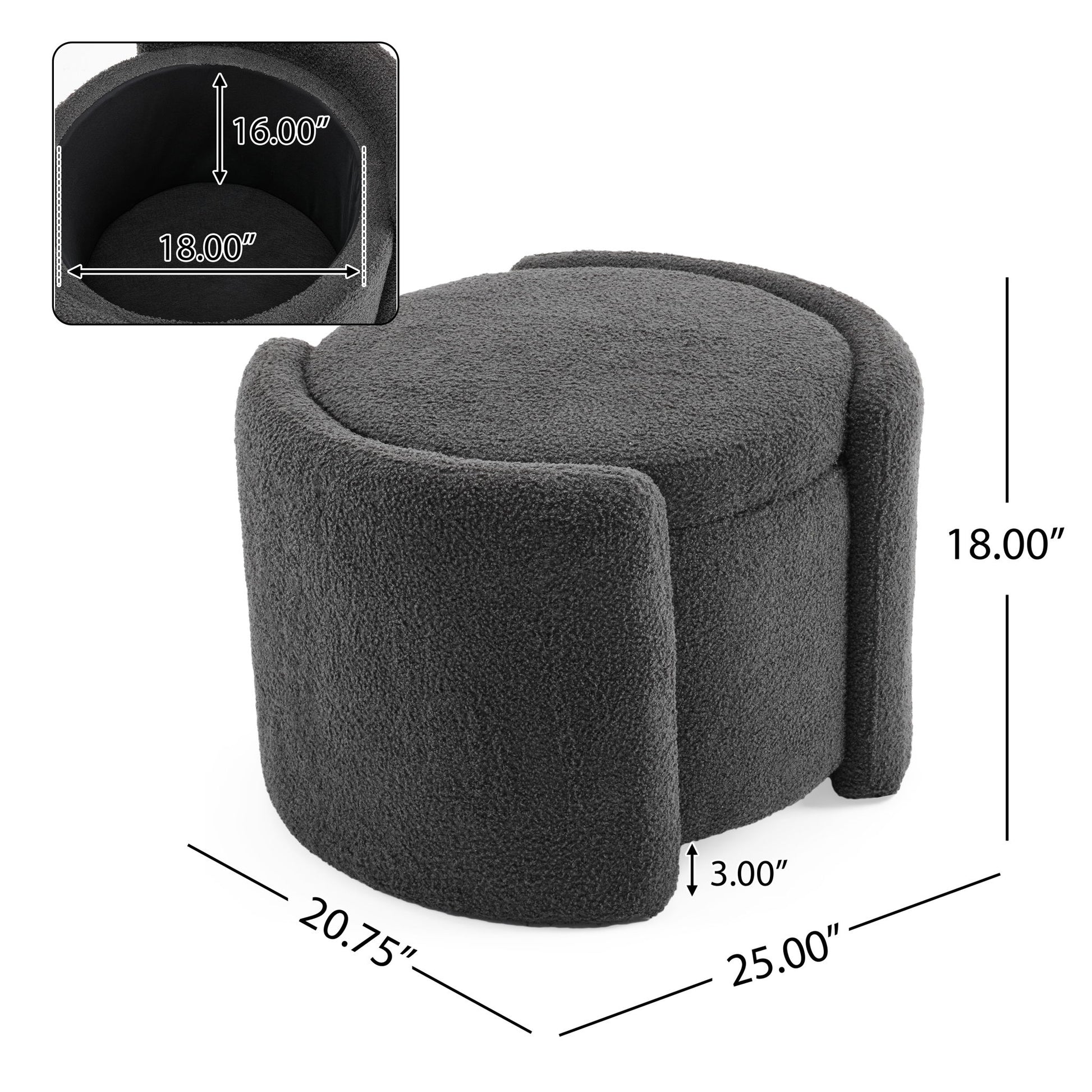 Cozy Boucle Storage Ottoman, Stylish Comfort With Hidden Storage