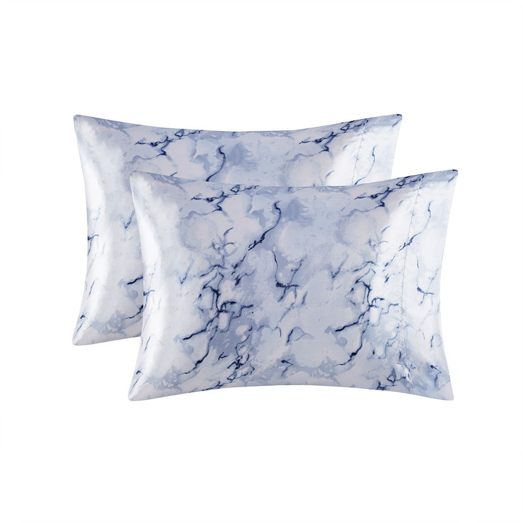 Printed Satin - Queen Sheet Set - Blue Marble